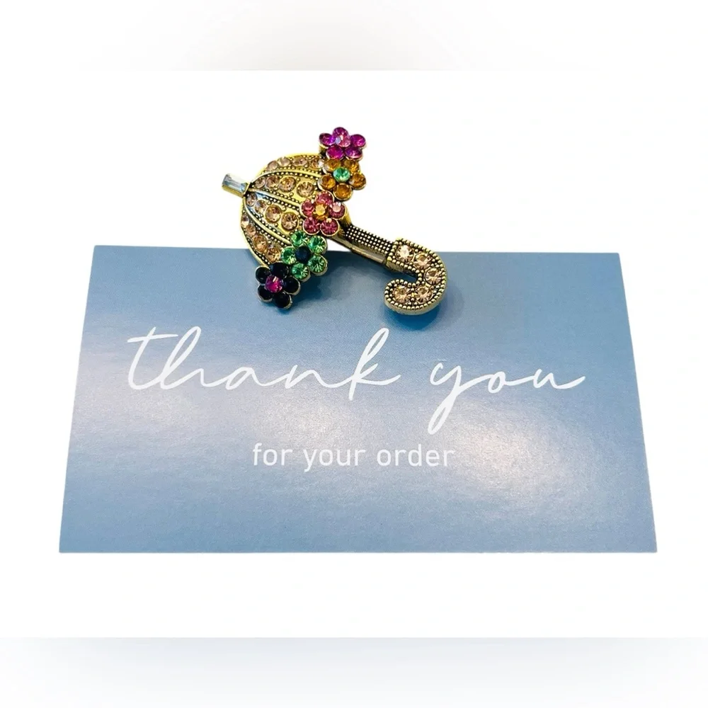French-Style Gold-Toned Umbrella Brooch